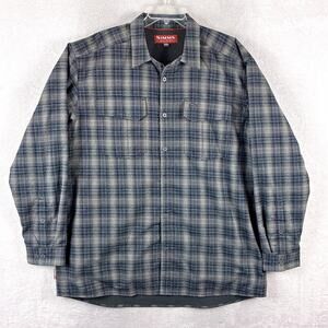 Simms Shirt Mens XXL Gray Blue Plaid Thermal Lined Fishing Hunting Outdoors